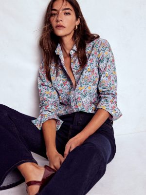 Sienna Cotton Shirt-Windward Blue. Delicate Meadow