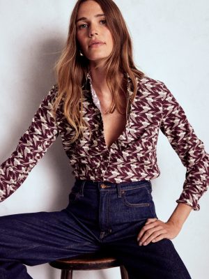 Sienna Cord Shirt-Dark Cherry. Swooping Swallow