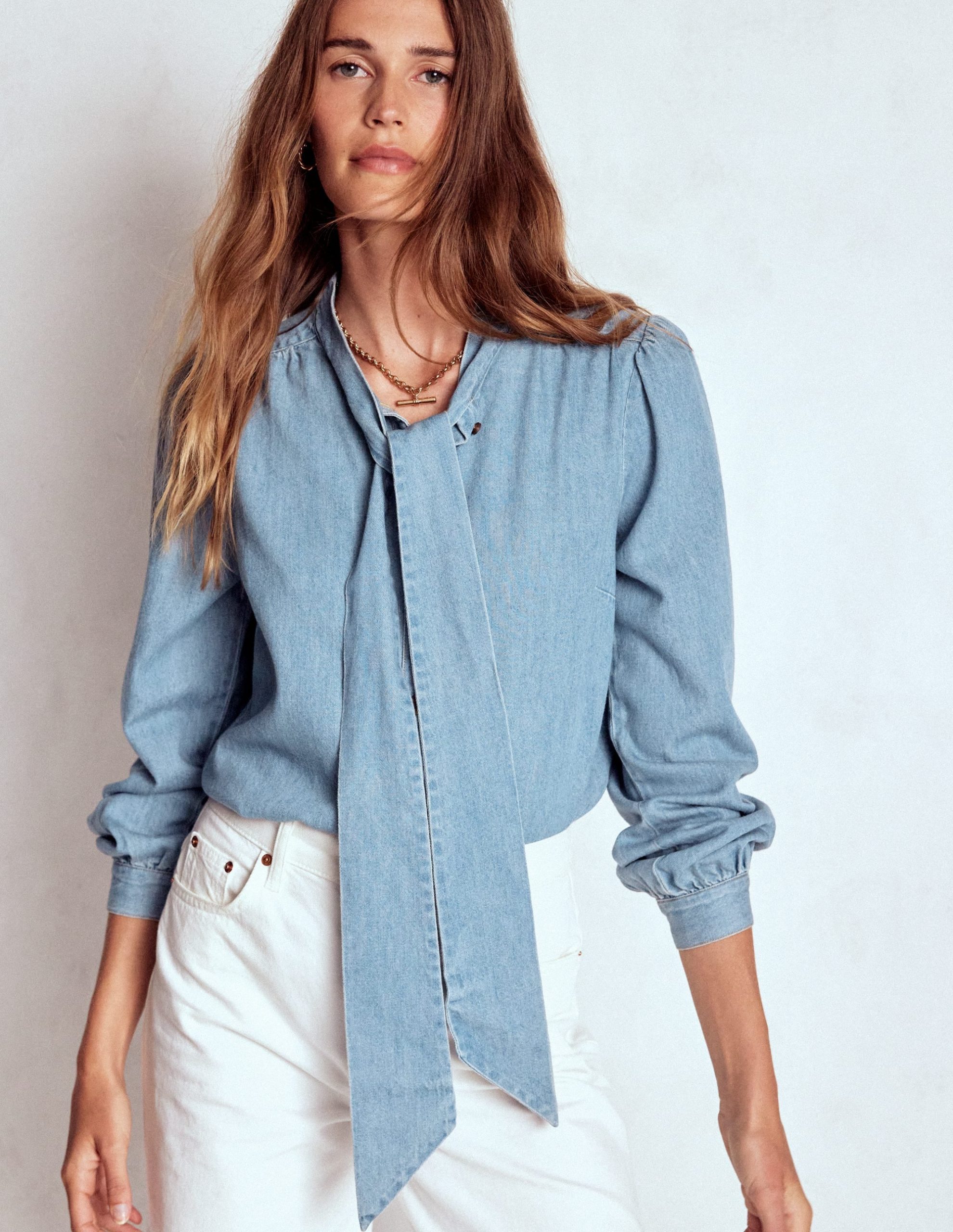 Tie Neck Denim Top-Light Authentic - Image 2