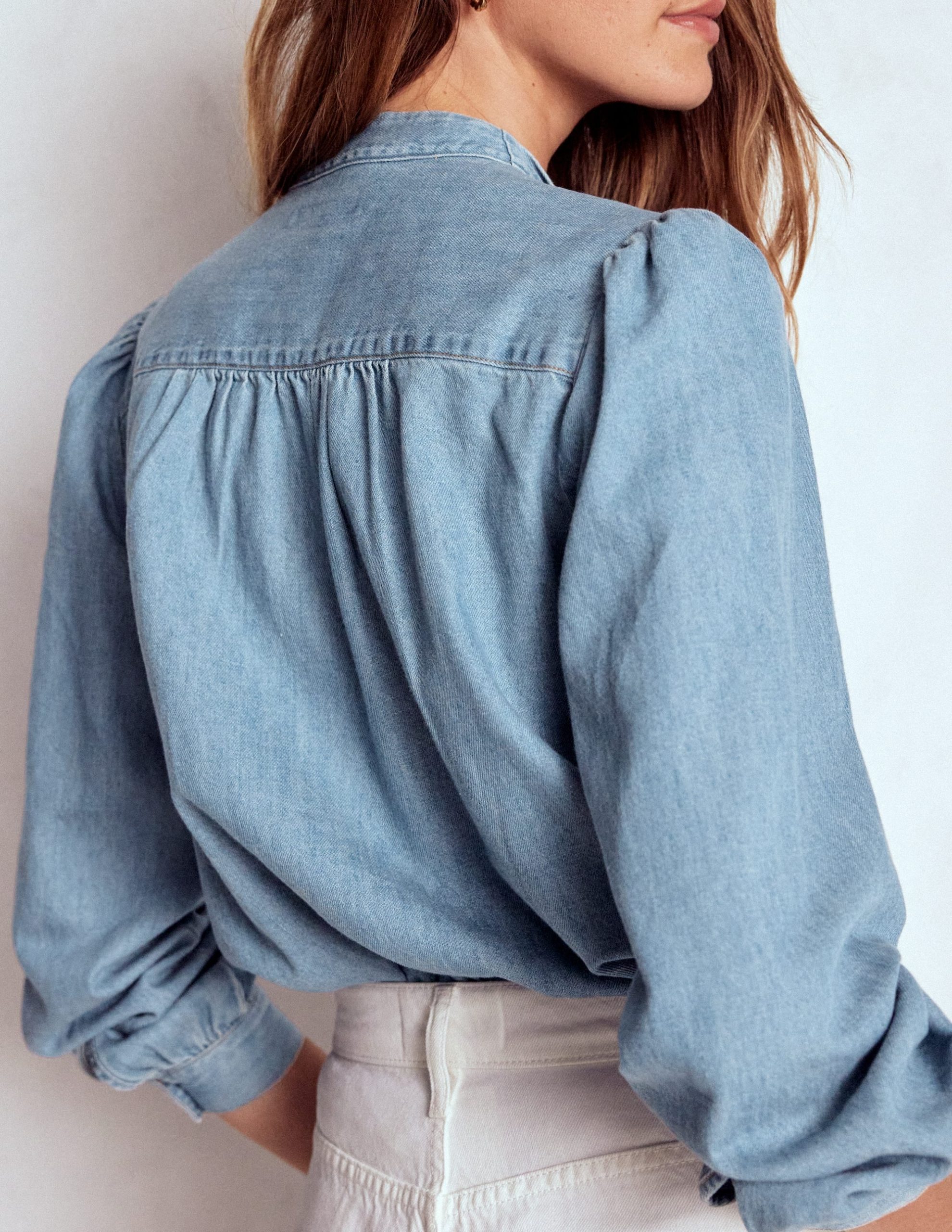 Tie Neck Denim Top-Light Authentic - Image 3