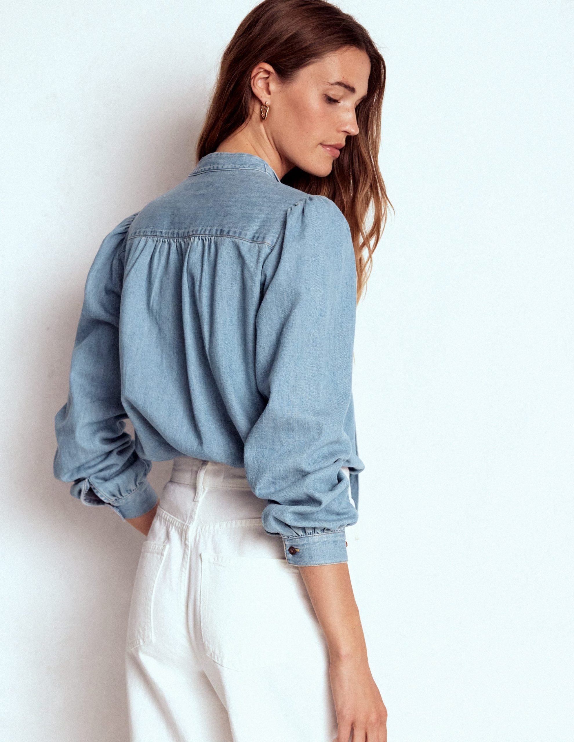 Tie Neck Denim Top-Light Authentic - Image 4