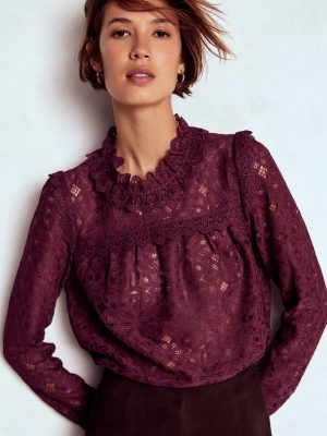 Lace Trim Detail Top-Deep Wisteria