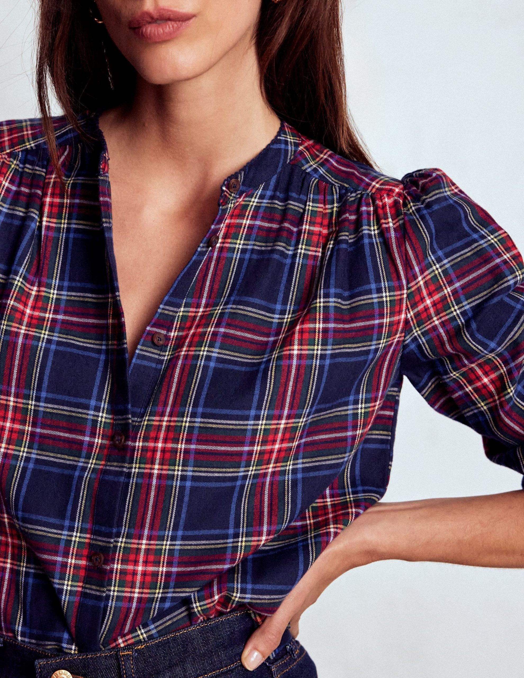Layla Brushed Cotton Top-Navy and Red Check - Image 2