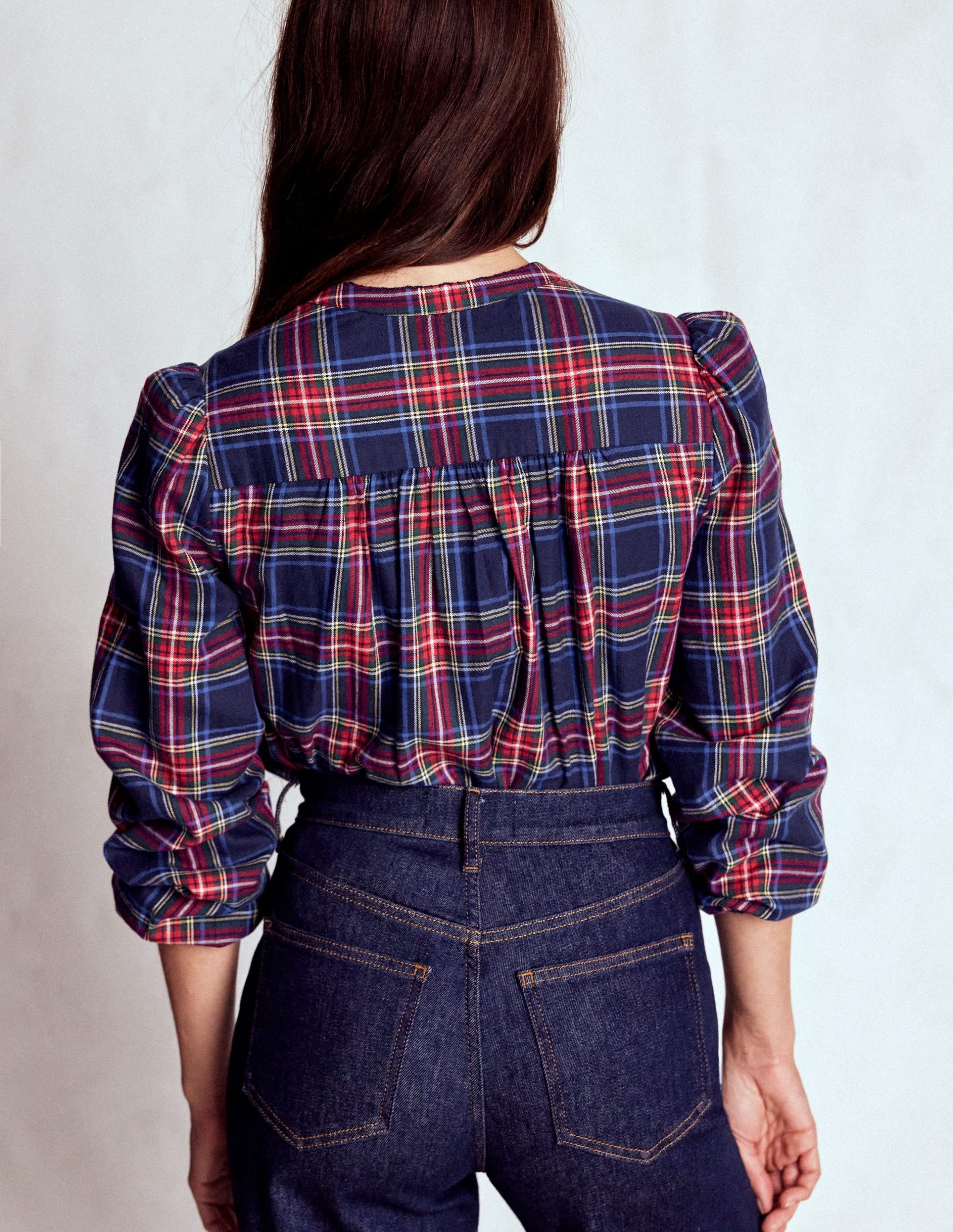 Layla Brushed Cotton Top-Navy and Red Check - Image 3