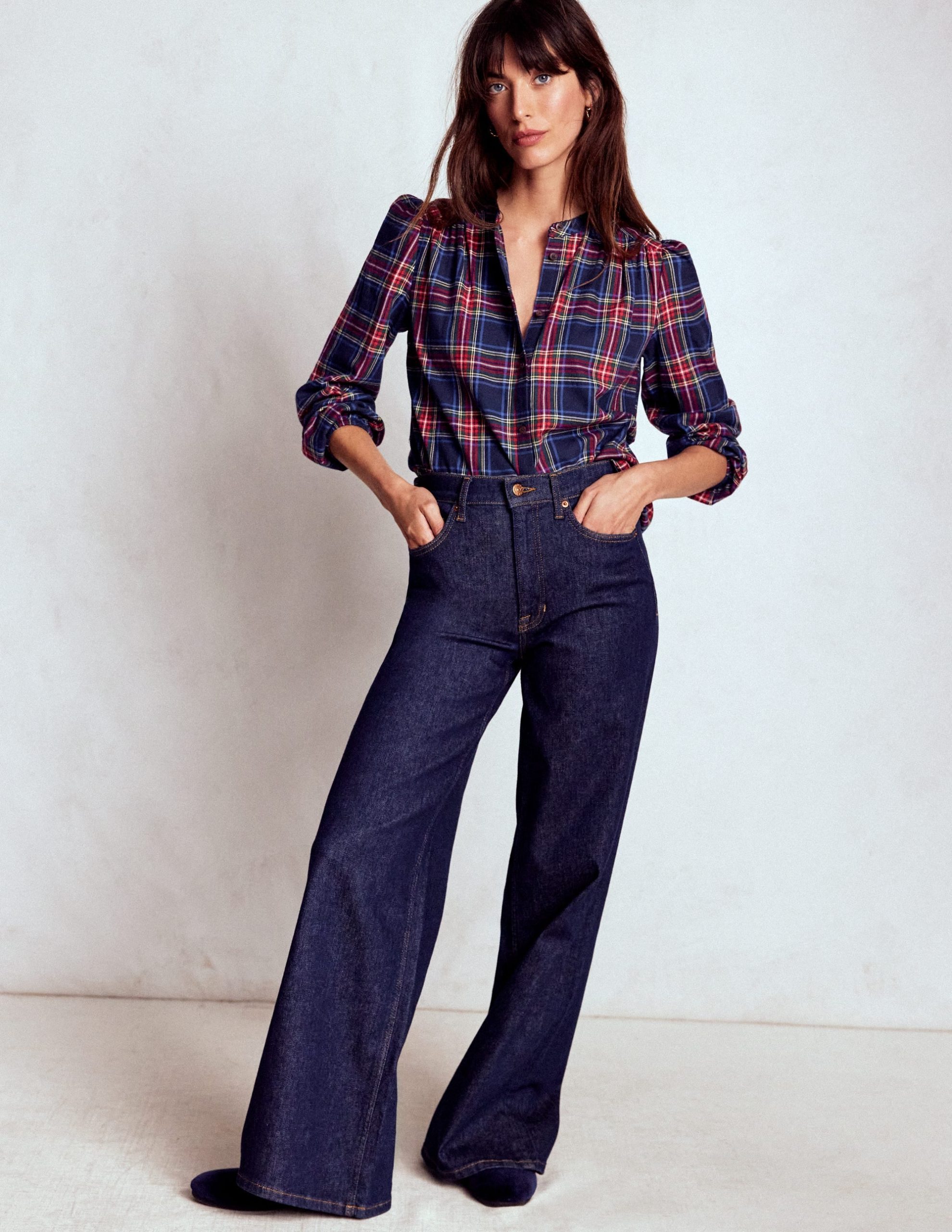 Layla Brushed Cotton Top-Navy and Red Check - Image 4