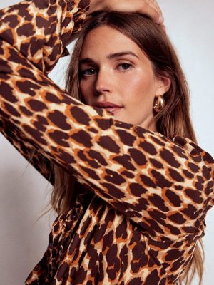 Alice Frill Front Silk Top-Leopard Spots