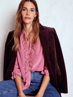 Alice Frill Front Silk Top-Pink Heather
