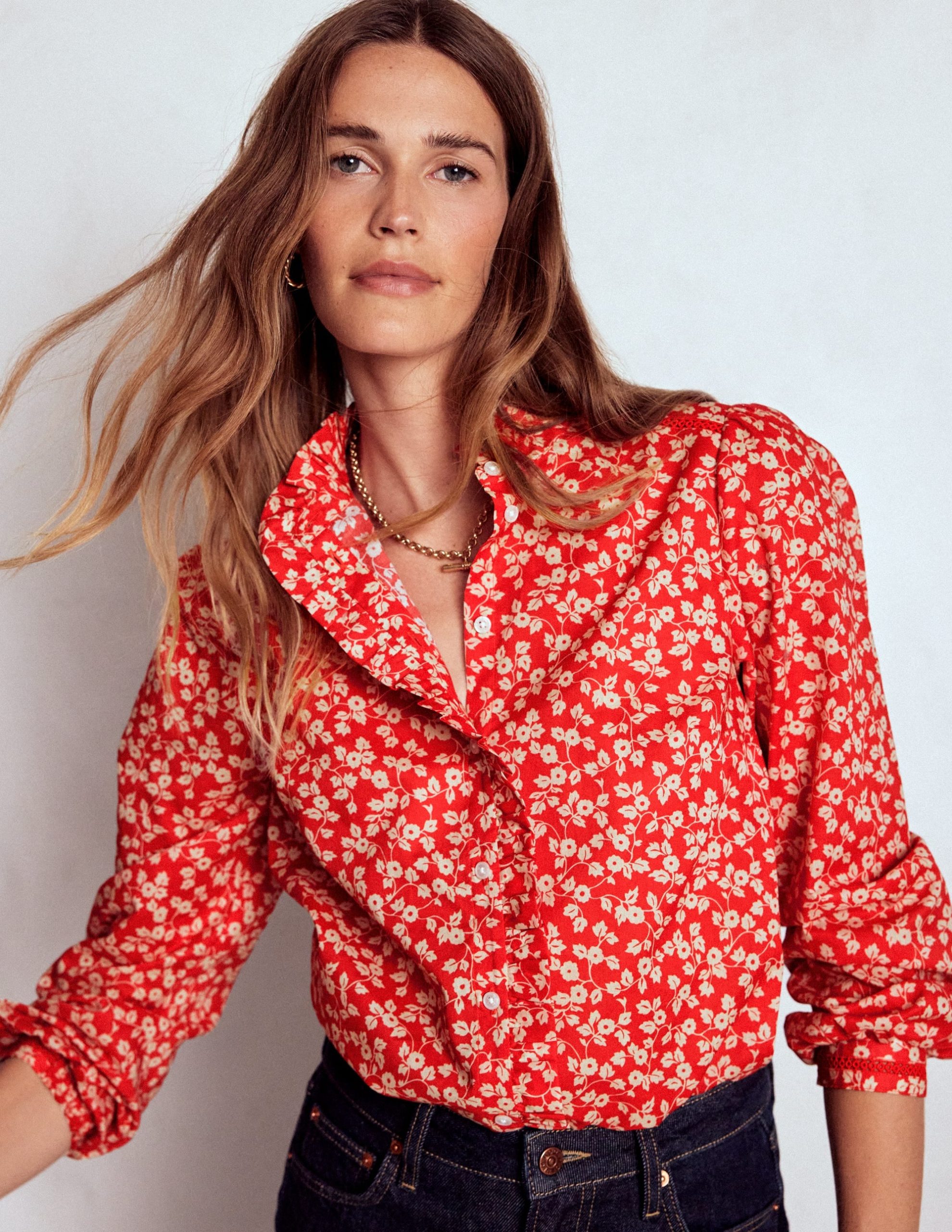 Helena Cotton Top-Cranberry Red. Delicate Vine