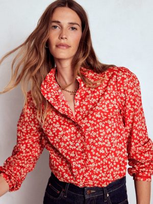 Helena Cotton Top-Cranberry Red. Delicate Vine