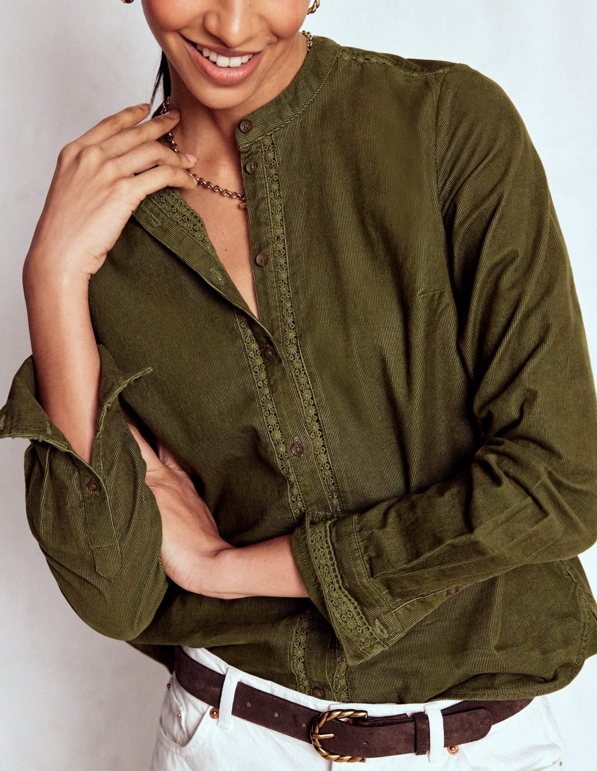 Victoria Cord Shirt-Woodland Green - Image 2