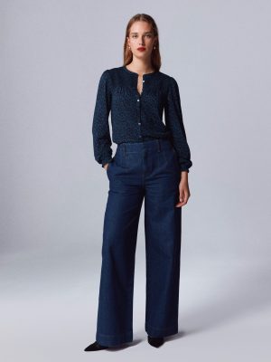 Elsa Smocked Yoke Jersey Shirt-Teal Leopard