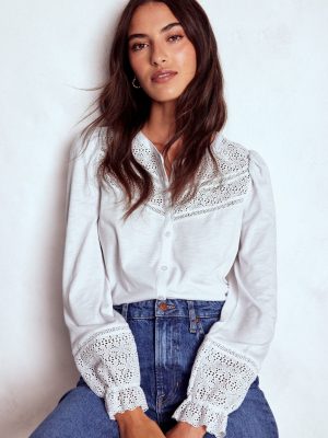 Pippa Broderie Jersey Shirt-White