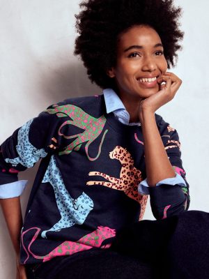 Rosa Printed Sweatshirt-Navy. Leaping Leopard