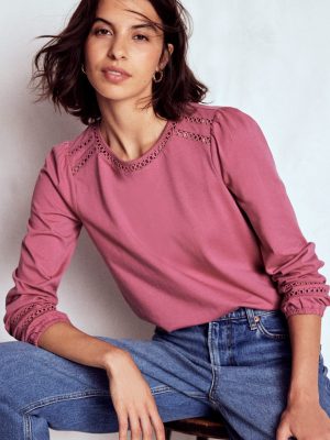 Flo Trim Detail Top-Pink Heather