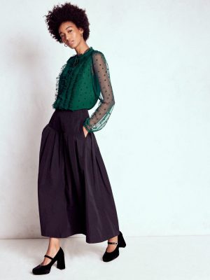 Frilled Tulle Blouse-Emerald Night