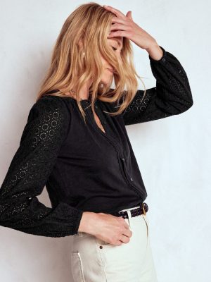 Eden Broderie Jersey Shirt-Black