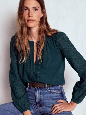 Eden Broderie Jersey Shirt-Midnight Teal