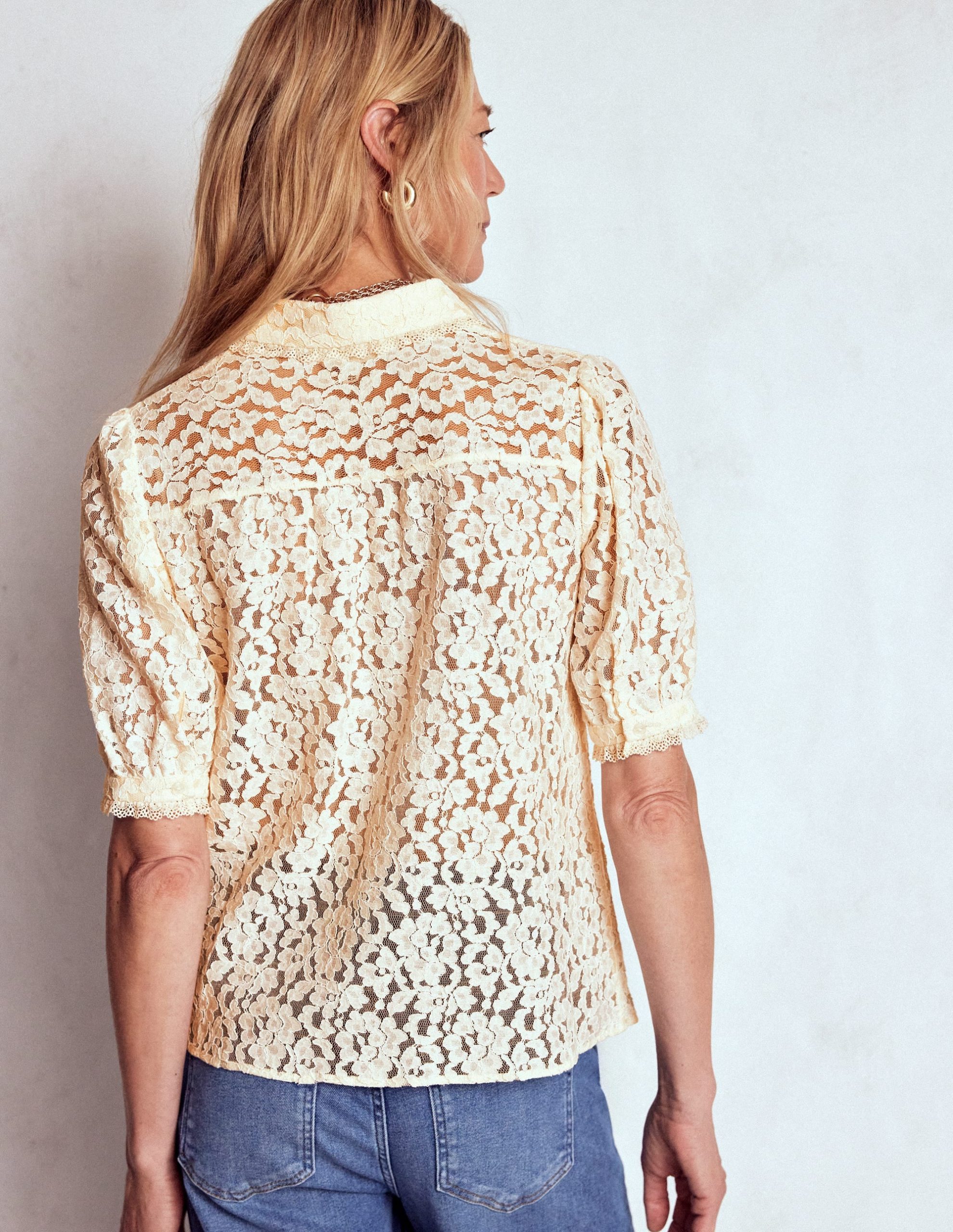 Short Sleeve Lace Blouse-Ivory - Image 3
