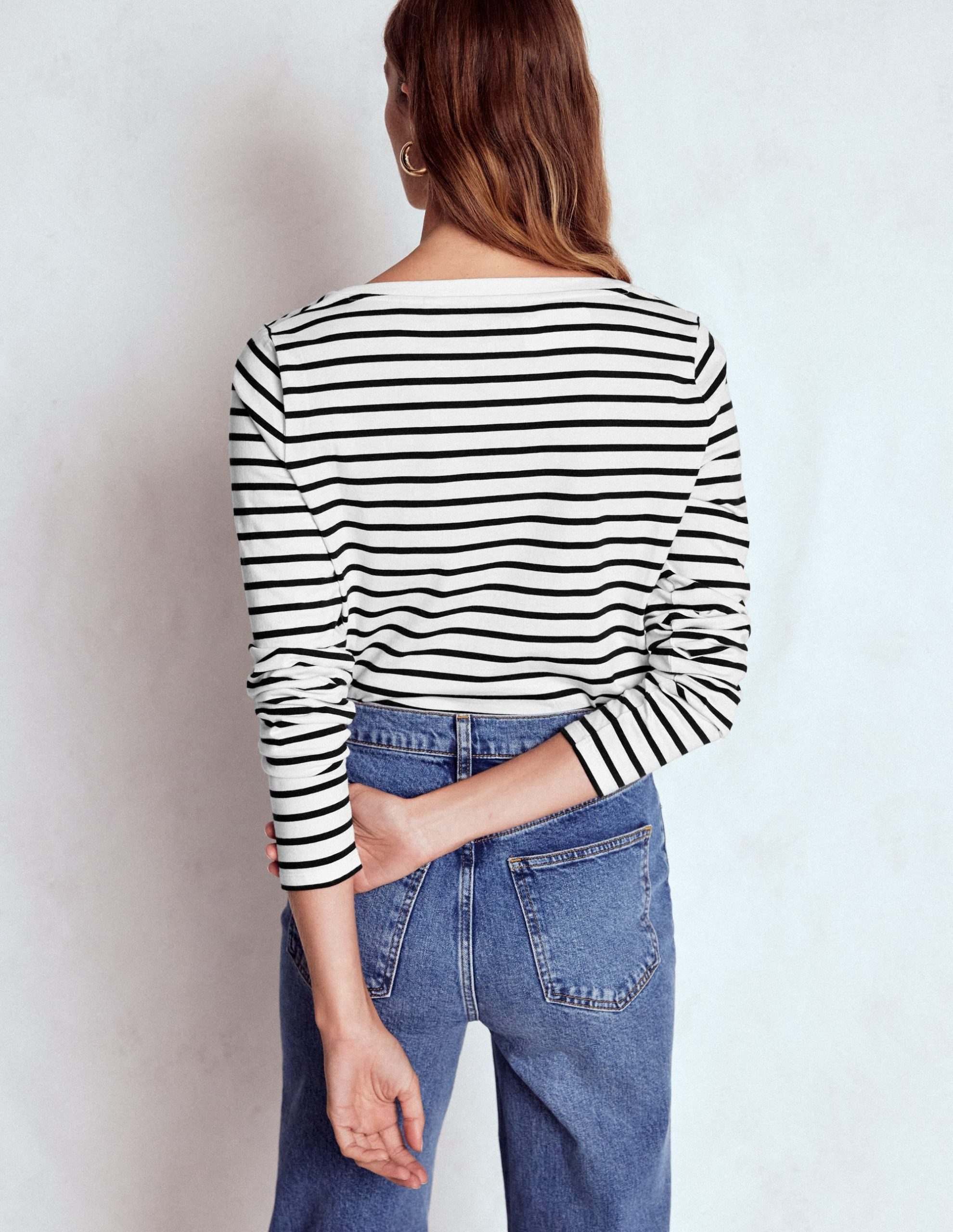 Olivia Long Sleeve Breton-Ivory. Black - Image 3