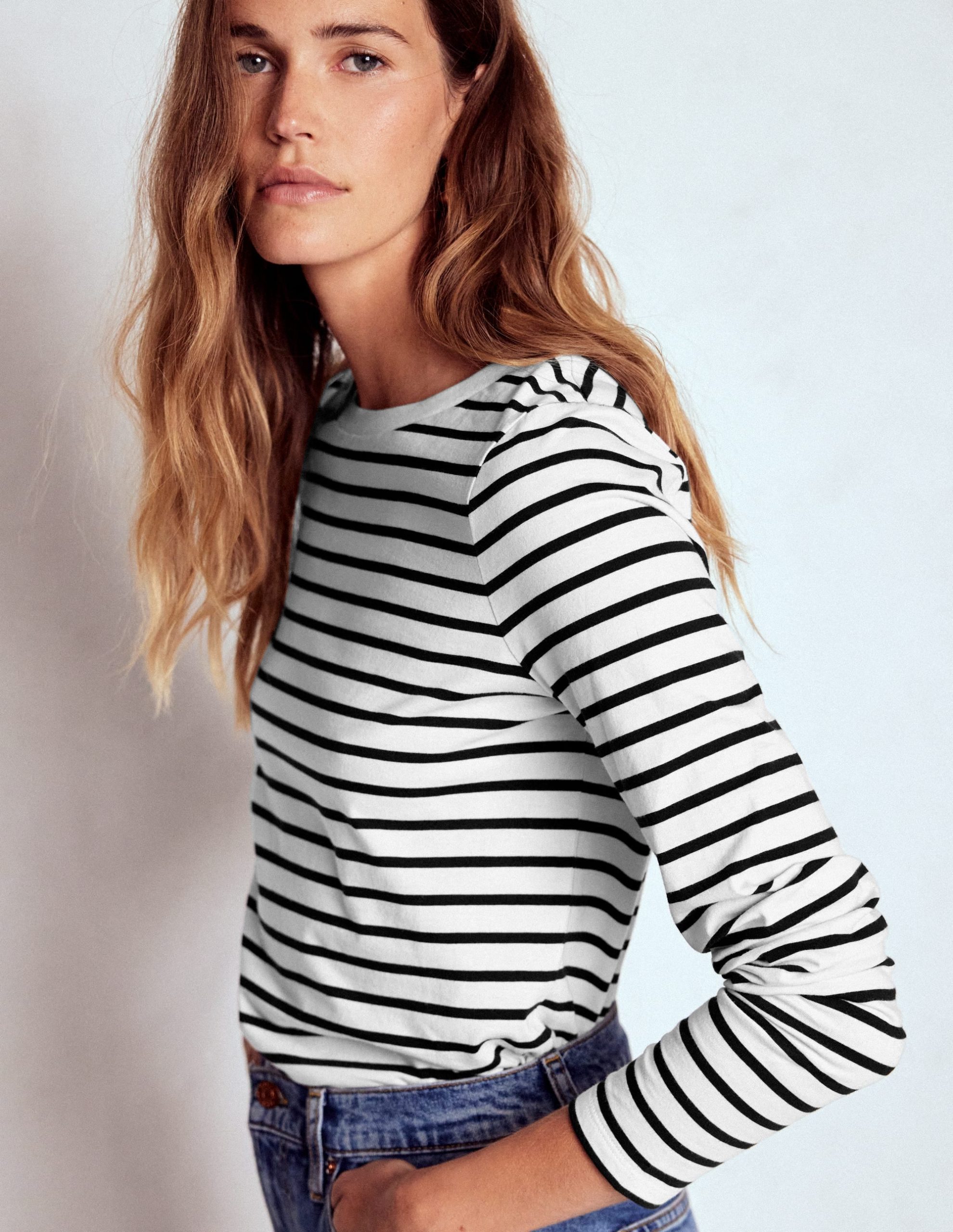 Olivia Long Sleeve Breton-Ivory. Black - Image 4