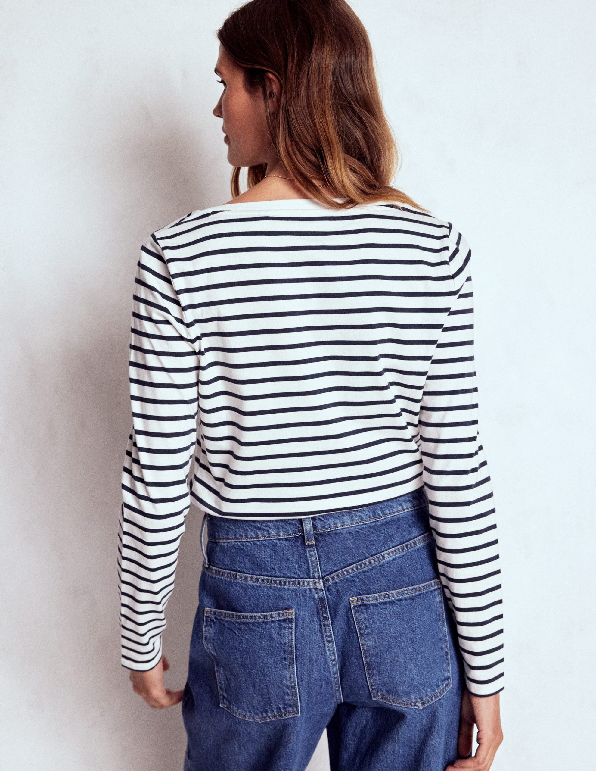 Olivia Long Sleeve Breton-Ivory. Navy - Image 3