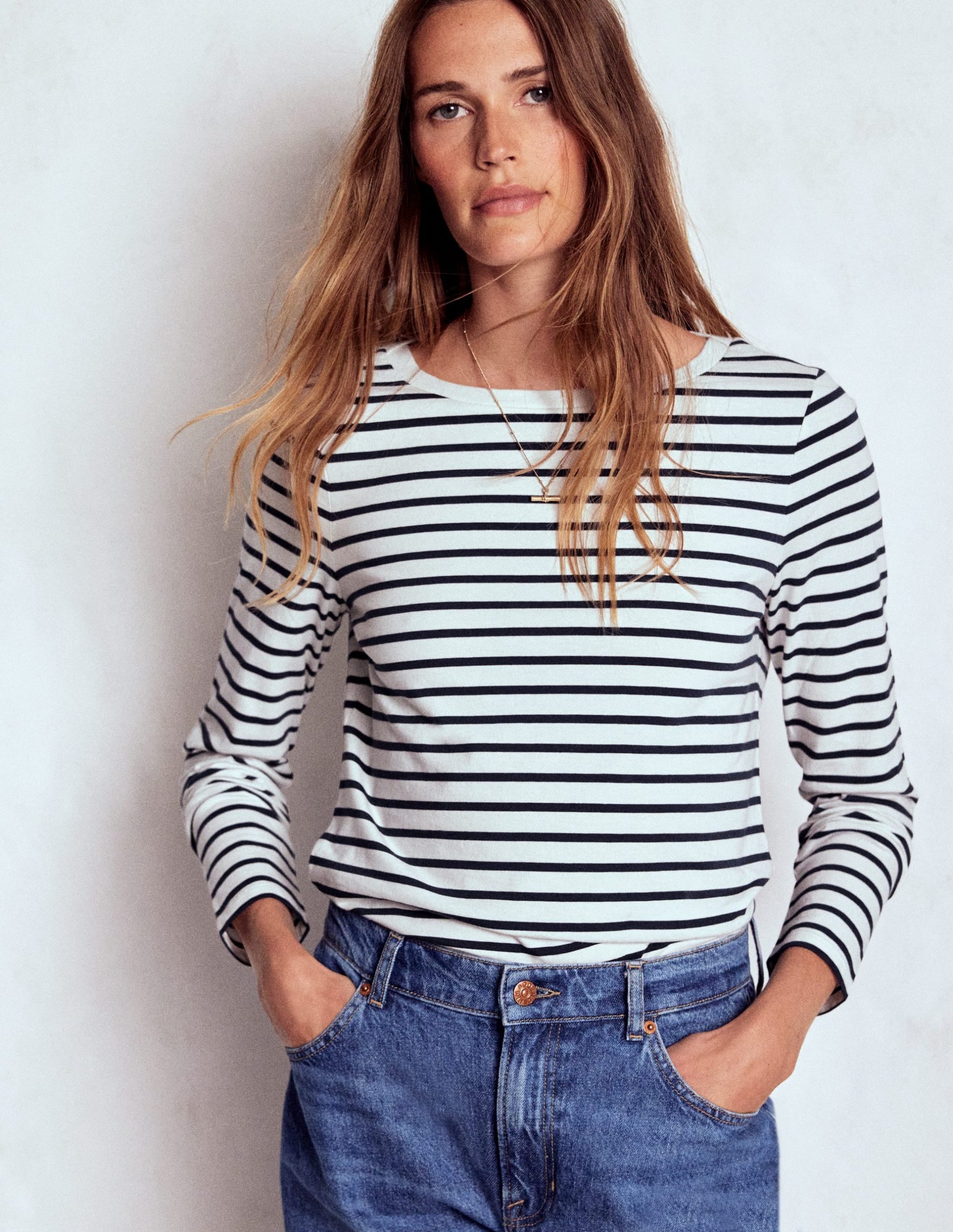 Olivia Long Sleeve Breton-Ivory. Navy - Image 4