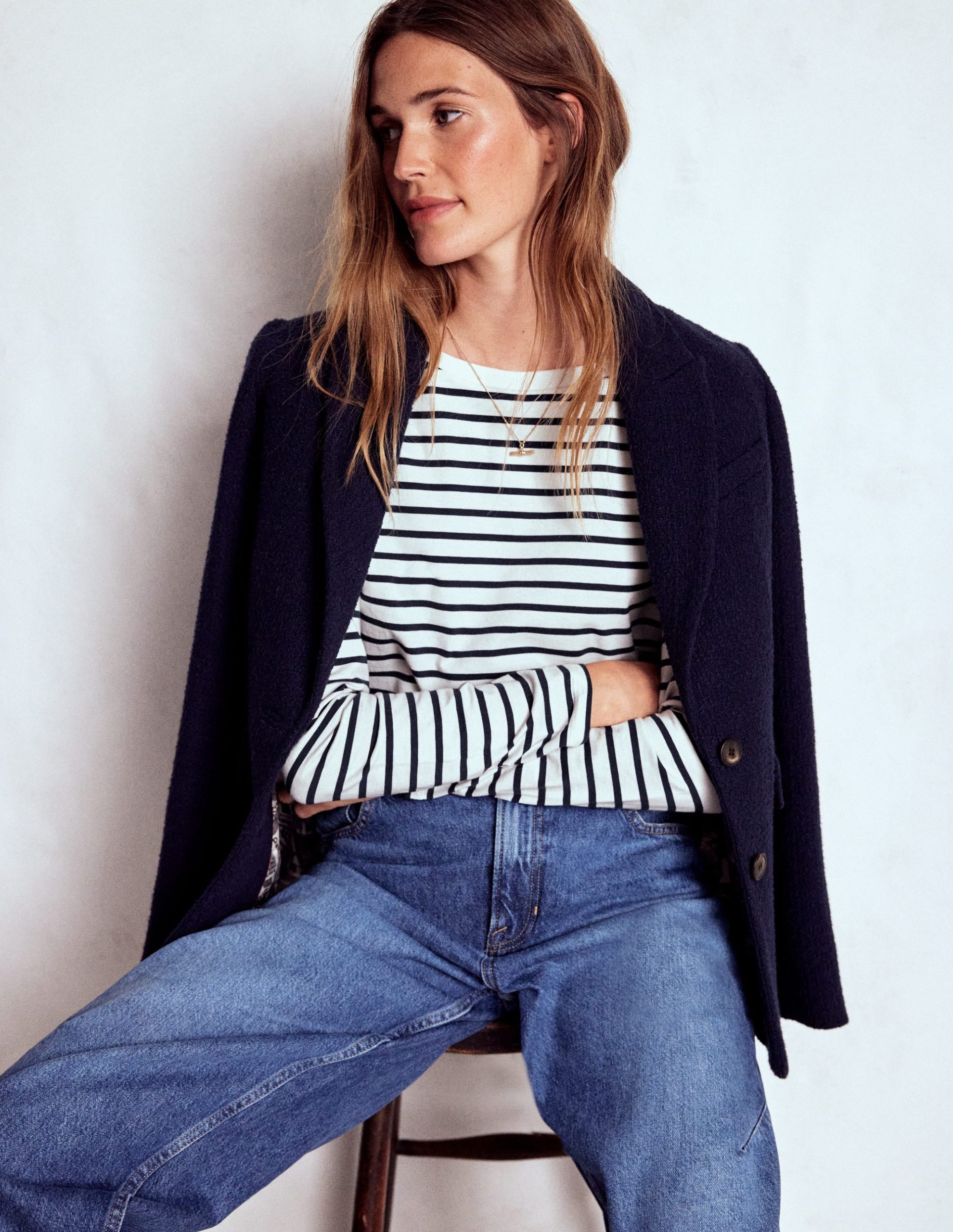 Olivia Long Sleeve Breton-Ivory. Navy - Image 5