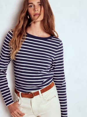 Olivia Long Sleeve Breton-Navy. Ivory
