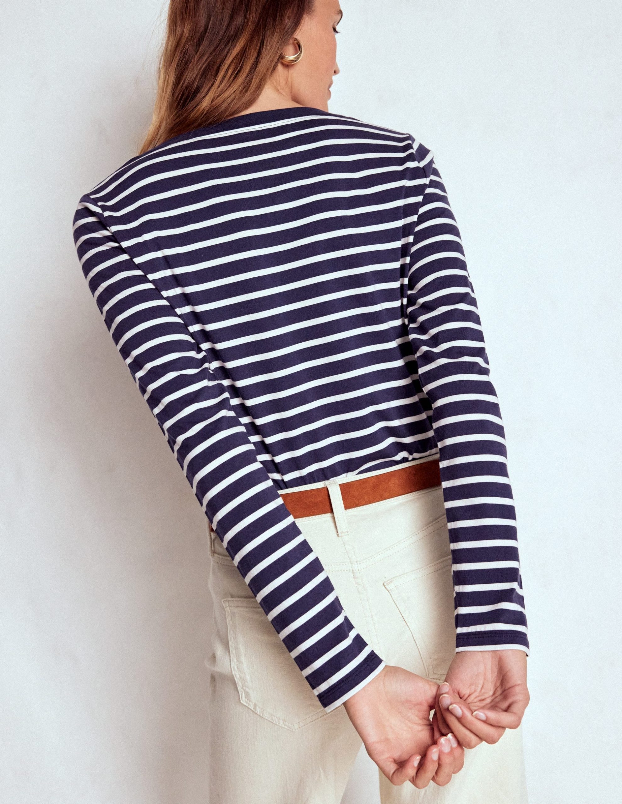 Olivia Long Sleeve Breton-Navy. Ivory - Image 3