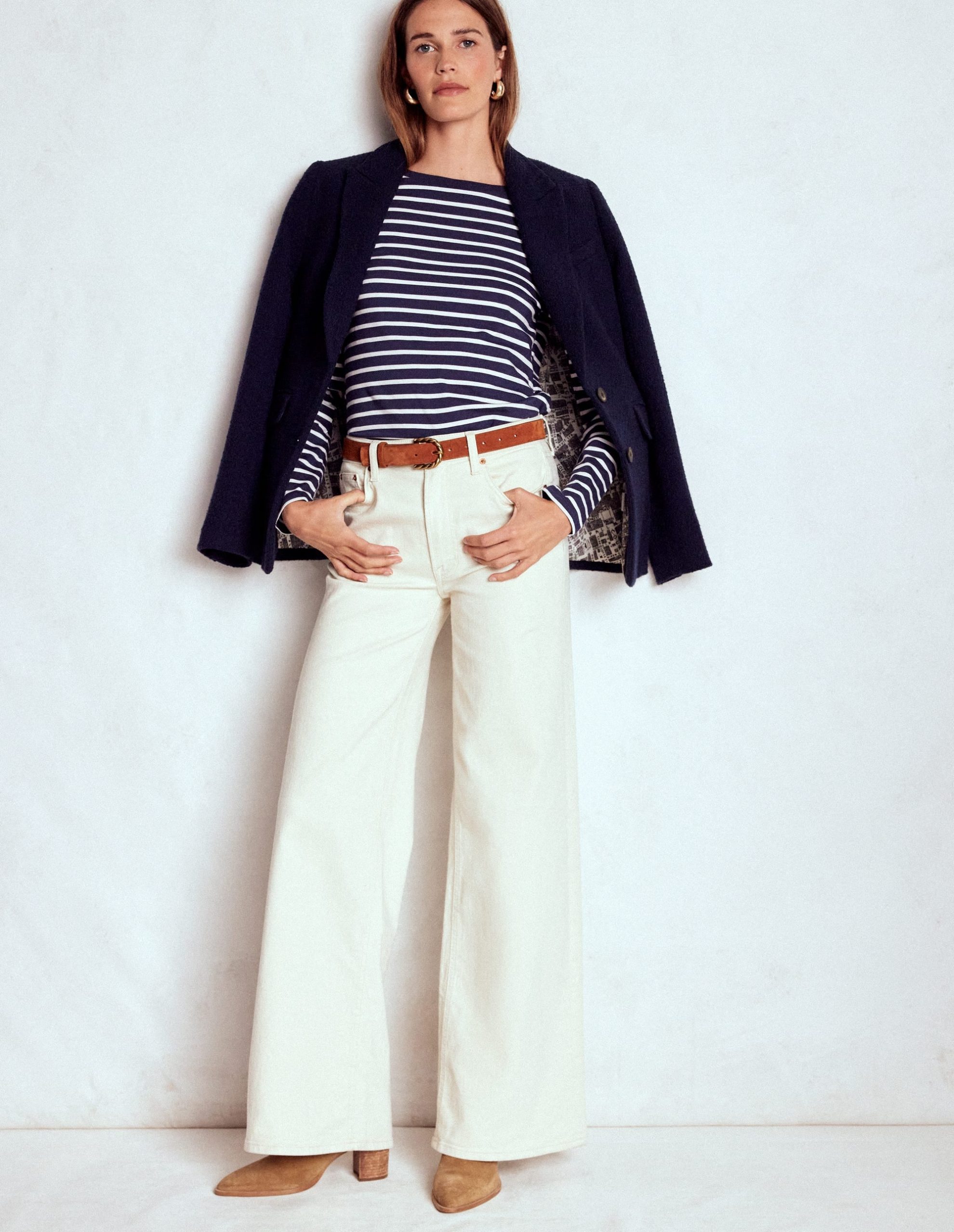 Olivia Long Sleeve Breton-Navy. Ivory - Image 4