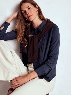 Picot Trim Jersey Shirt-Navy