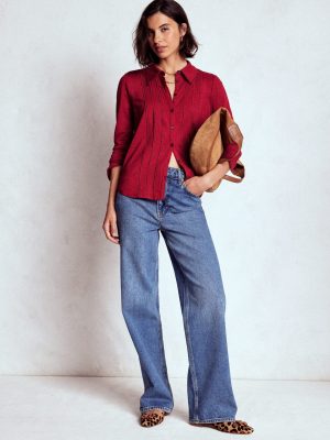 Picot Trim Jersey Shirt-Crimson Red