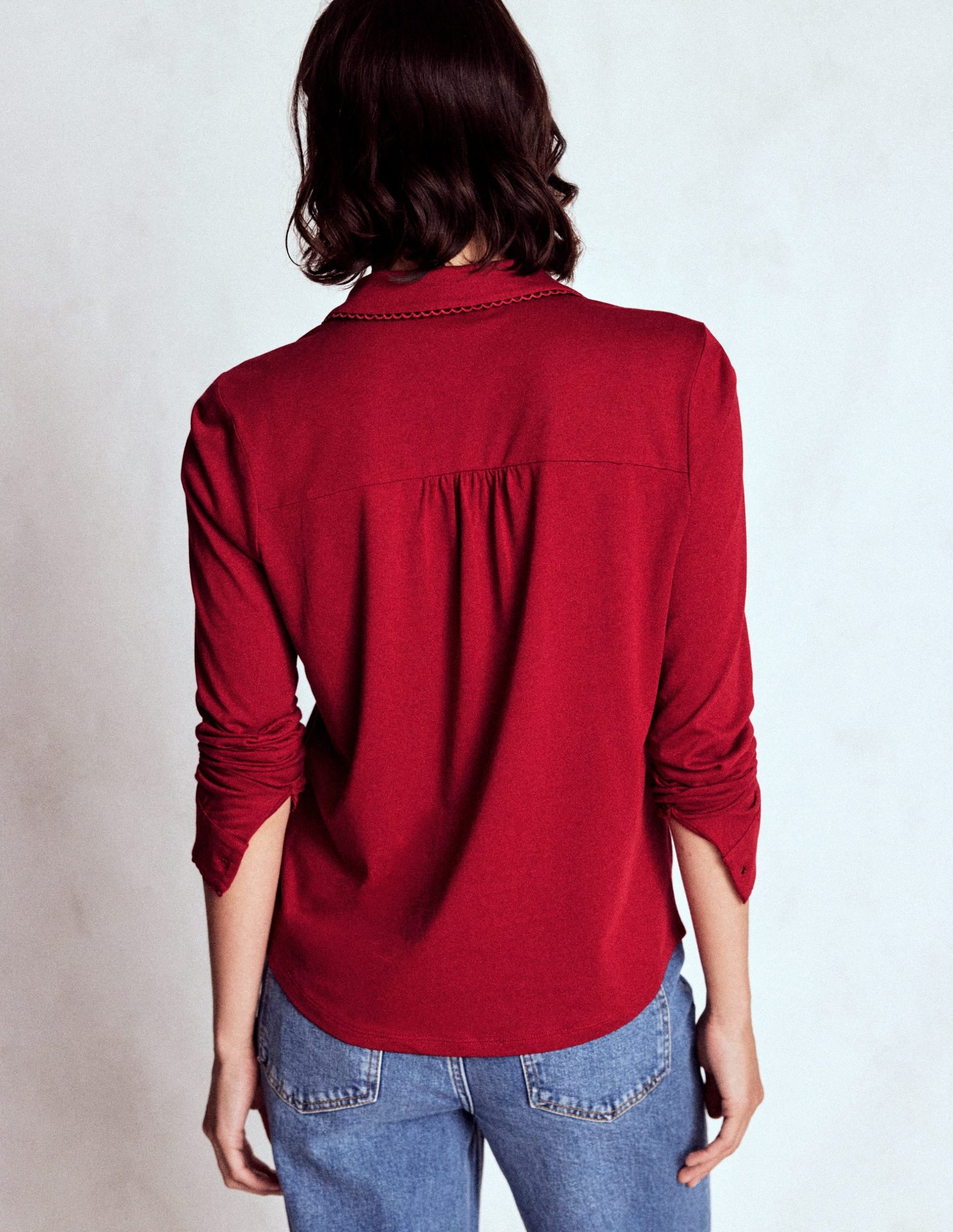 Picot Trim Jersey Shirt-Crimson Red - Image 3