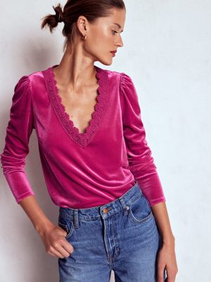 Flora V-Neck Velvet Top-Cherry Jam