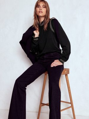 Tia Smocked Neck Jersey Top-Black