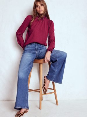 Tia Smocked Neck Jersey Top-Ruby Red