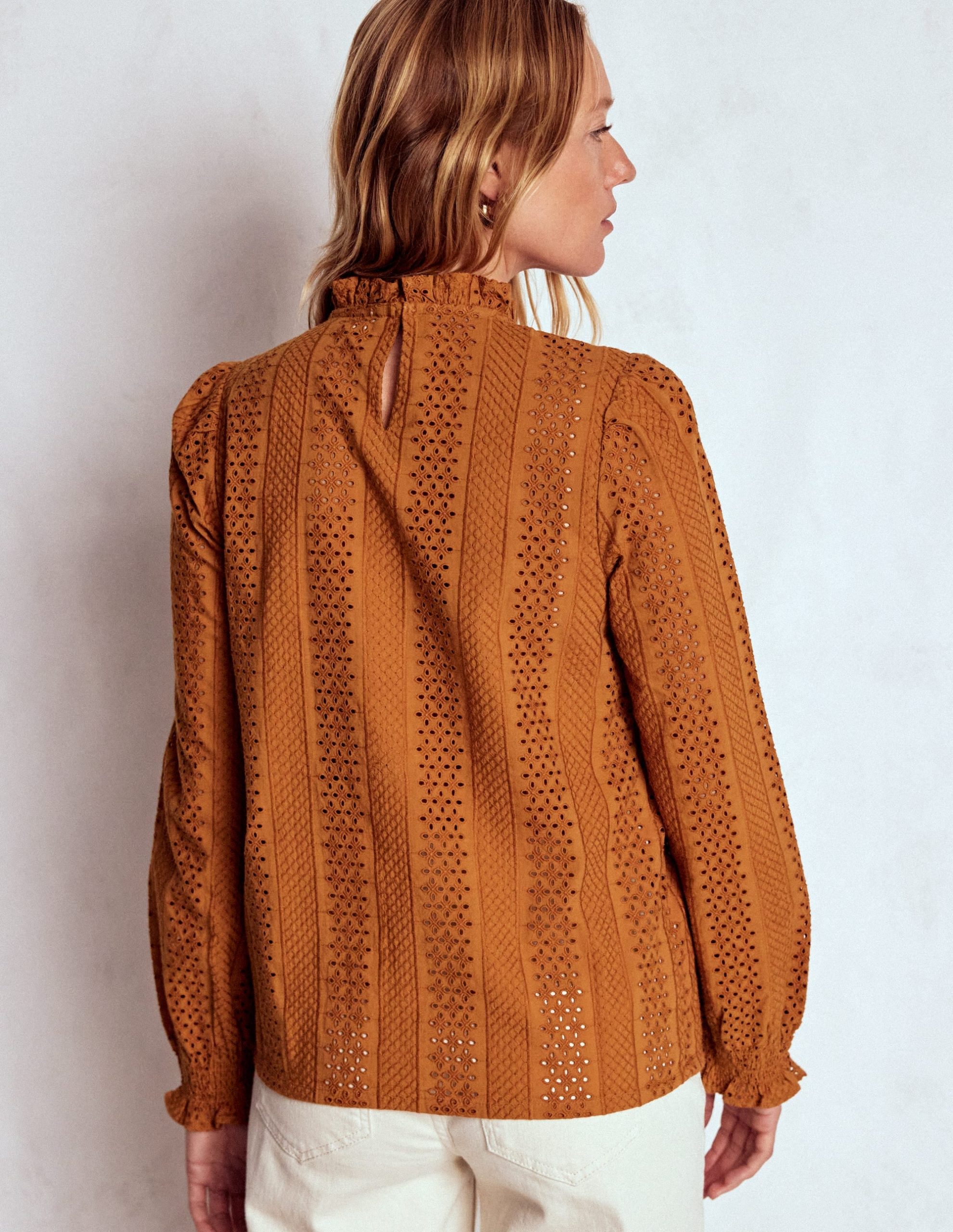 Frill Detail Broderie Top-Mustard - Image 3