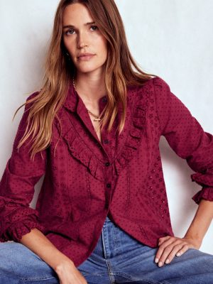Broderie Ruffle Top-Ruby Red