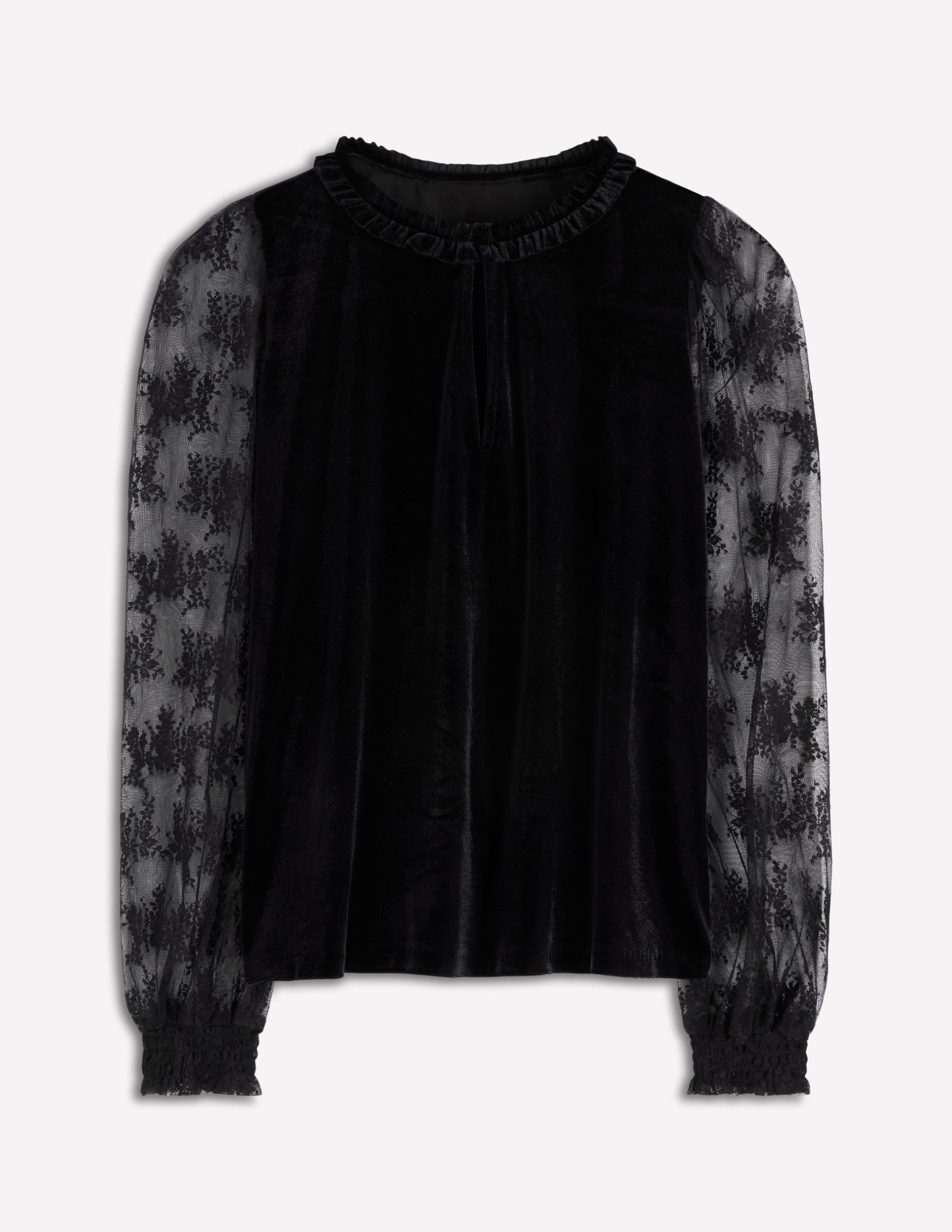Mixed Media Puff Velvet Top-Black - Image 6