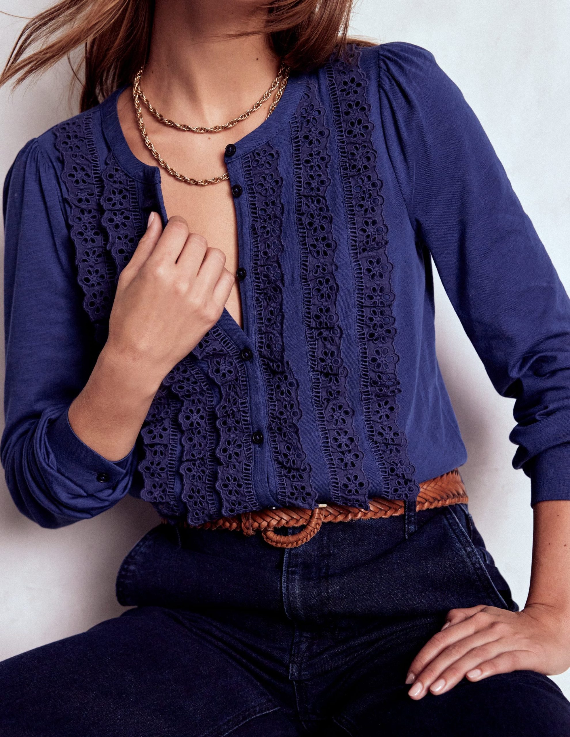 Broderie Ruffle Jersey Shirt-Starboard Blue - Image 2