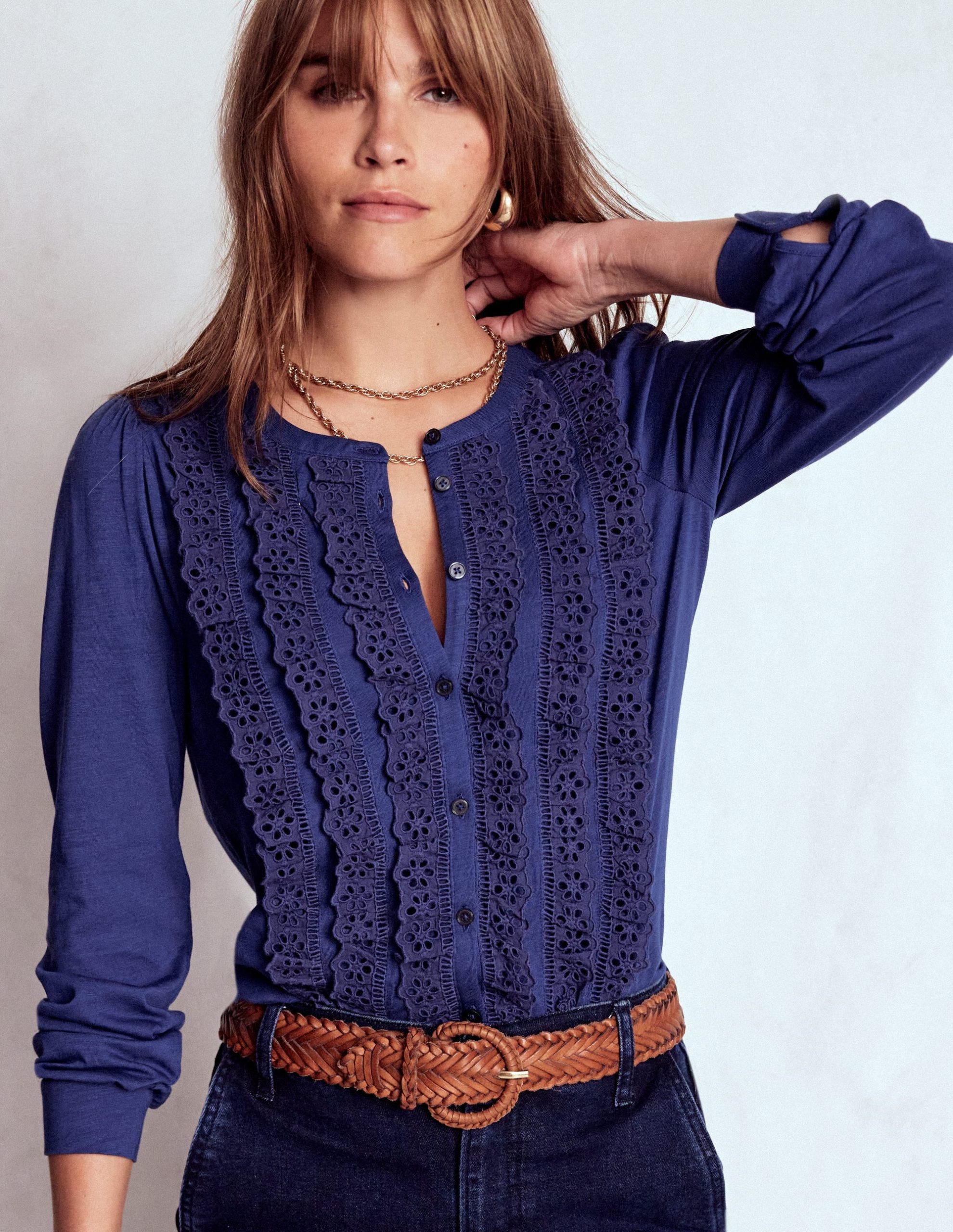 Broderie Ruffle Jersey Shirt-Starboard Blue - Image 4