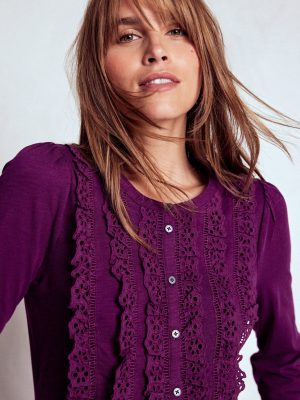 Broderie Ruffle Jersey Shirt-Plum Jam