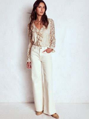 Ruffle Detail Lace Blouse-Ivory