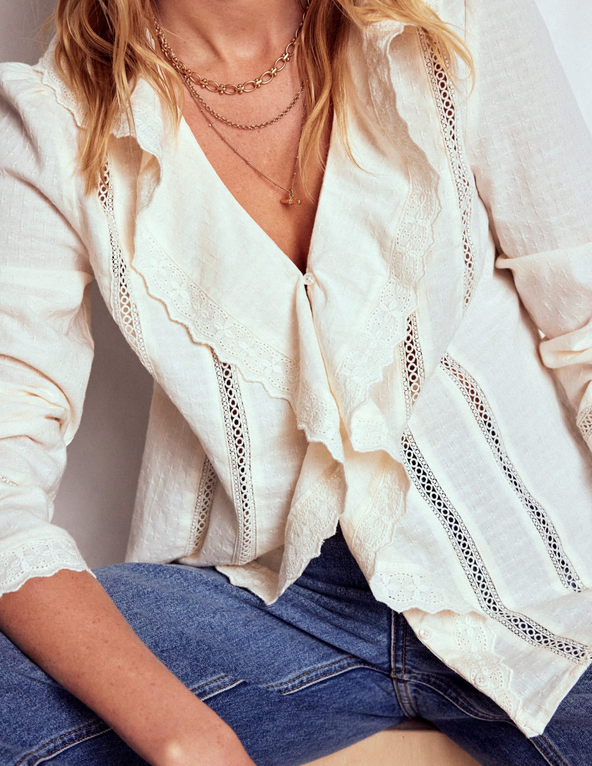 Ruffle Embroidered Blouse-Warm Ivory - Image 2