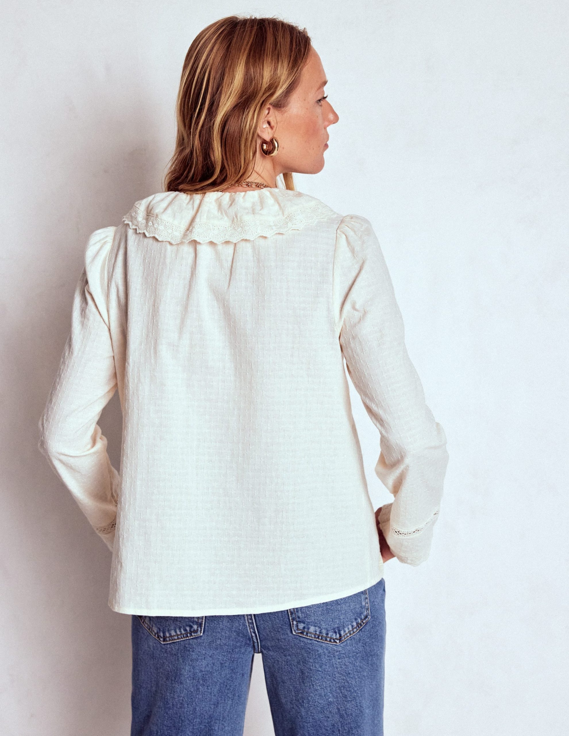 Ruffle Embroidered Blouse-Warm Ivory - Image 3