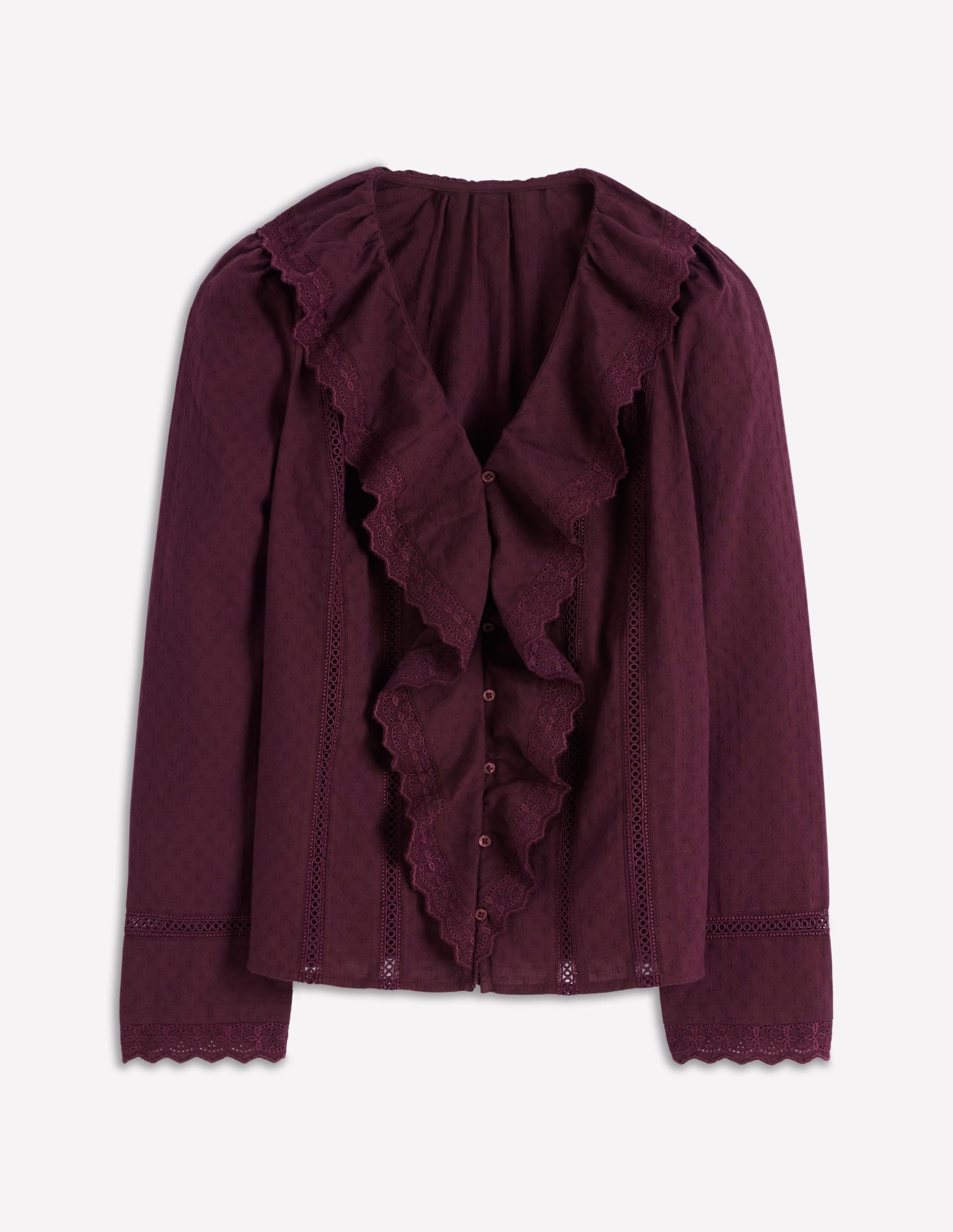 Ruffle Embroidered Blouse-Dark Cherry - Image 5