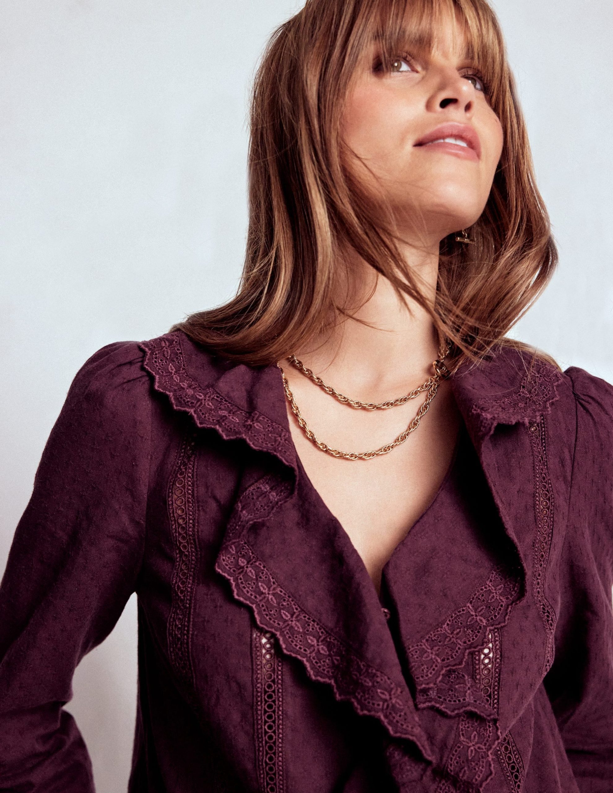 Ruffle Embroidered Blouse-Dark Cherry - Image 2