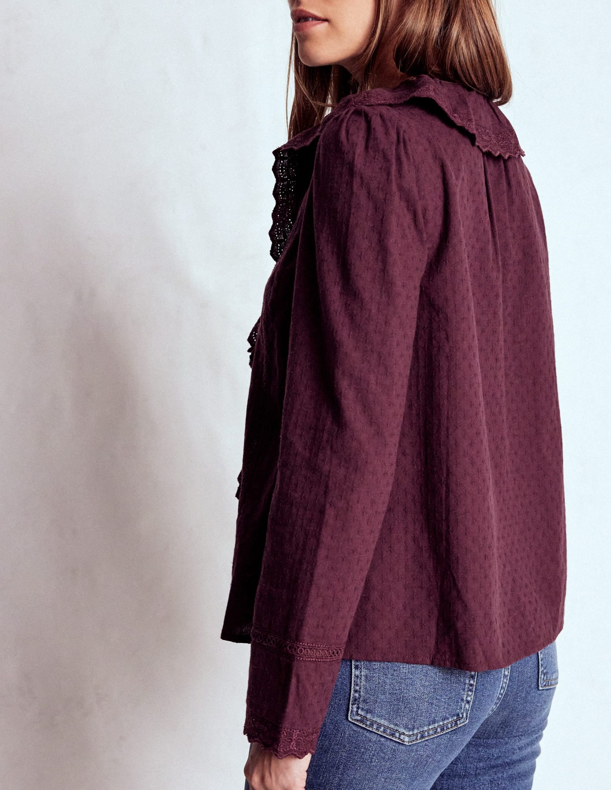 Ruffle Embroidered Blouse-Dark Cherry - Image 3