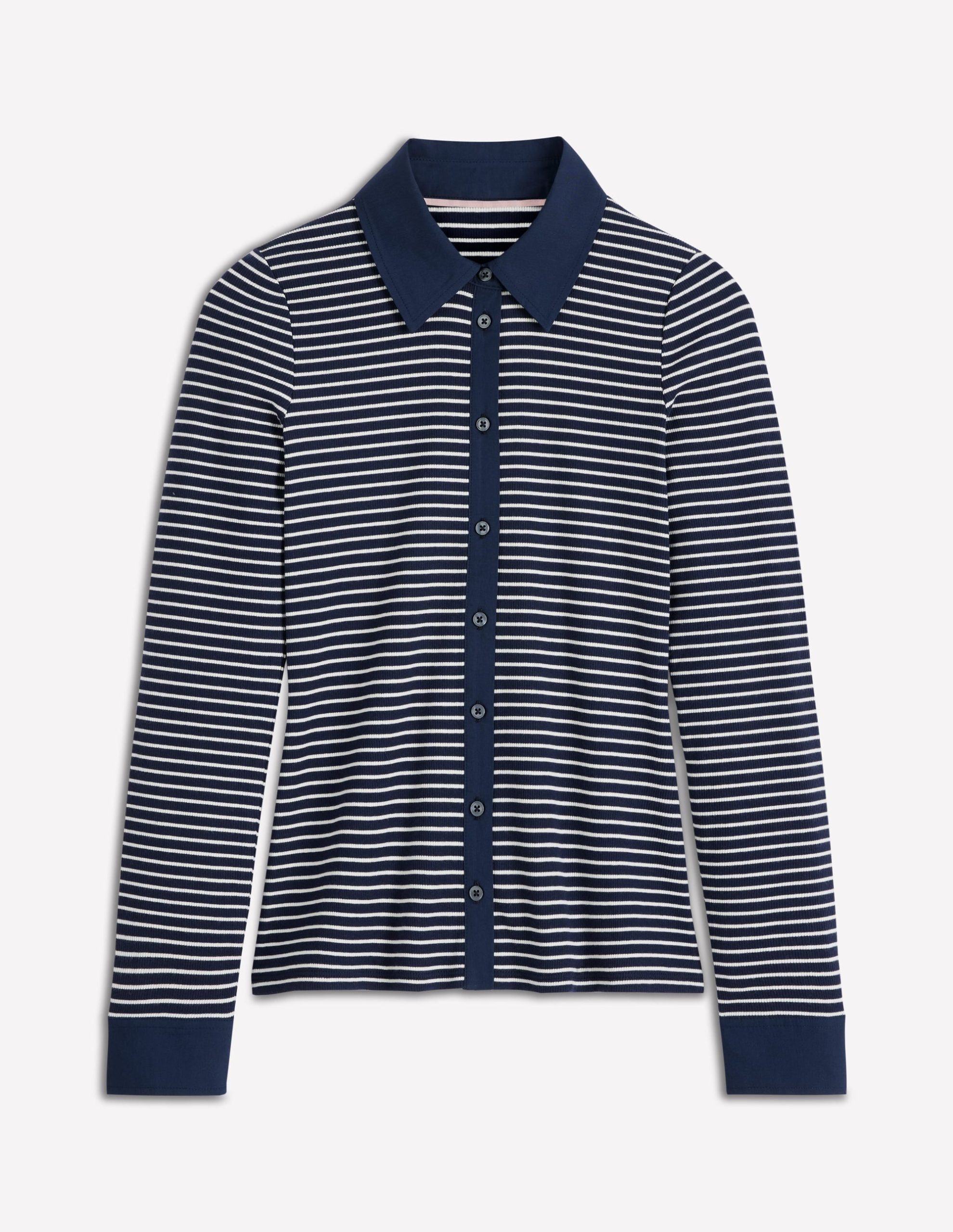 Collared Button Through Top-Navy and Ivory Stripe - Image 5