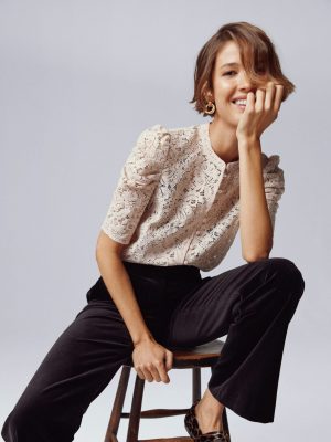 Lace Mutton Sleeve Top-Heather Rose